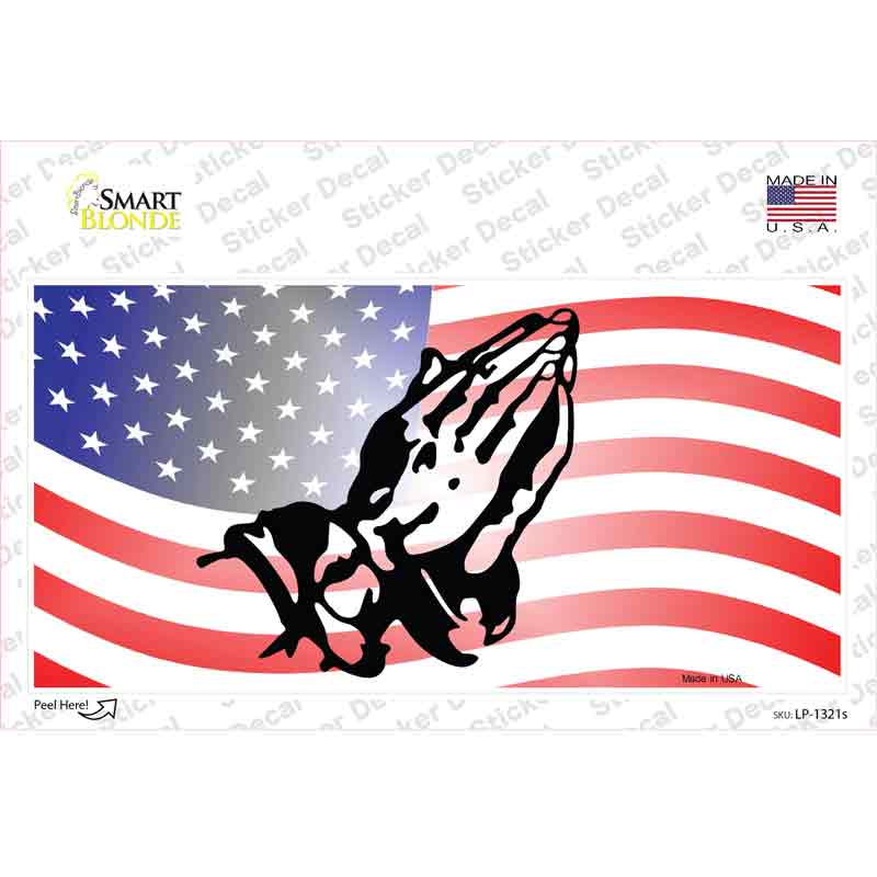American Flag Praying Hands Novelty Sticker Decal