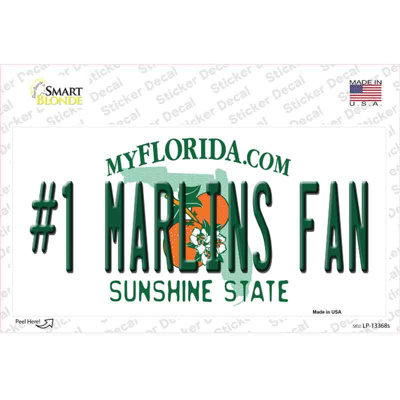 Number 1 Marlins Fan Novelty Sticker Decal