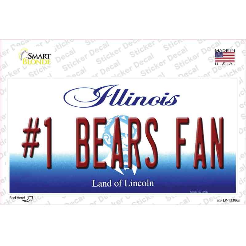 Number 1 Bears Fan Novelty Sticker Decal
