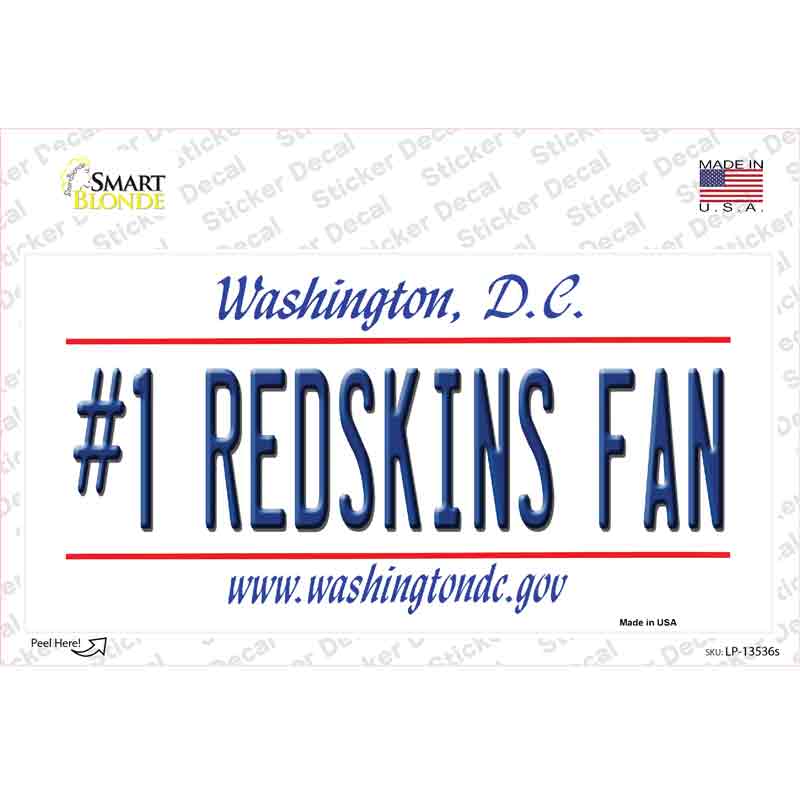 Number 1 Redskins Fan Novelty Sticker Decal