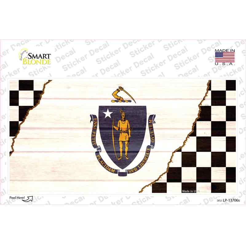 Massachusetts Racing Flag Novelty Sticker Decal