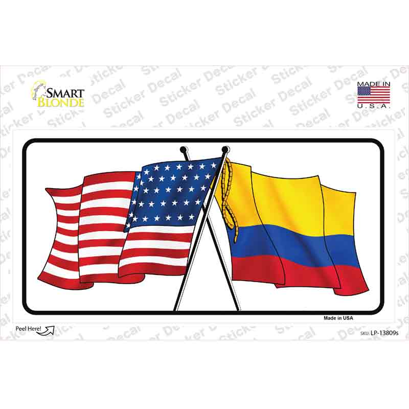 Colombia USA Crossed Flags Novelty Sticker Decal