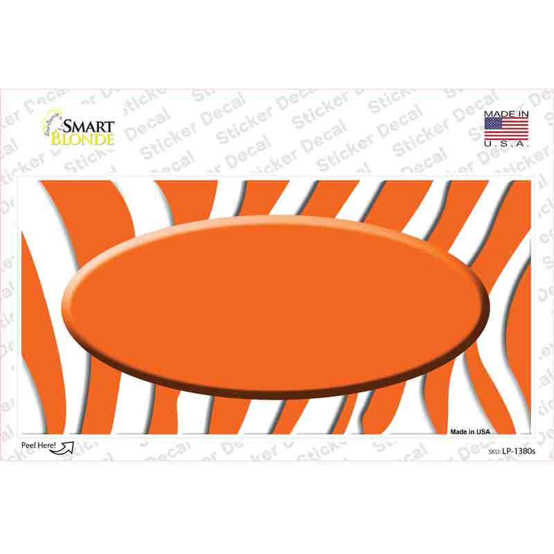 Orange White Zebra Center Oval Novelty Sticker Decal