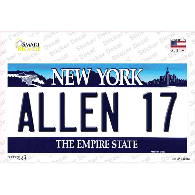 Allen 17 NY Blue Novelty Sticker Decal