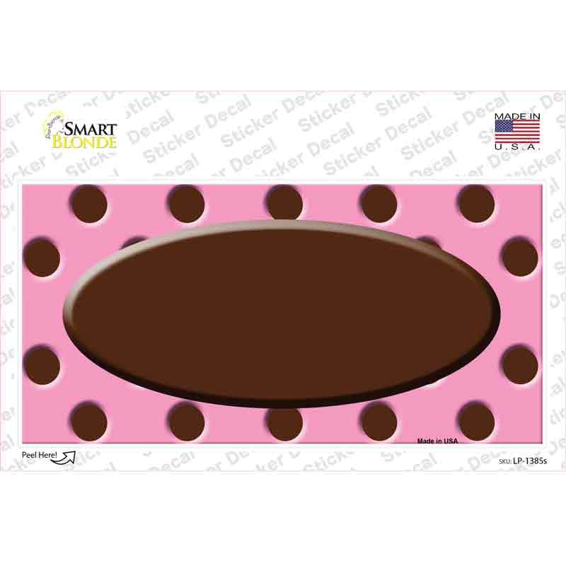Brown Pink Polka Dot Brown Center Oval Novelty Sticker Decal