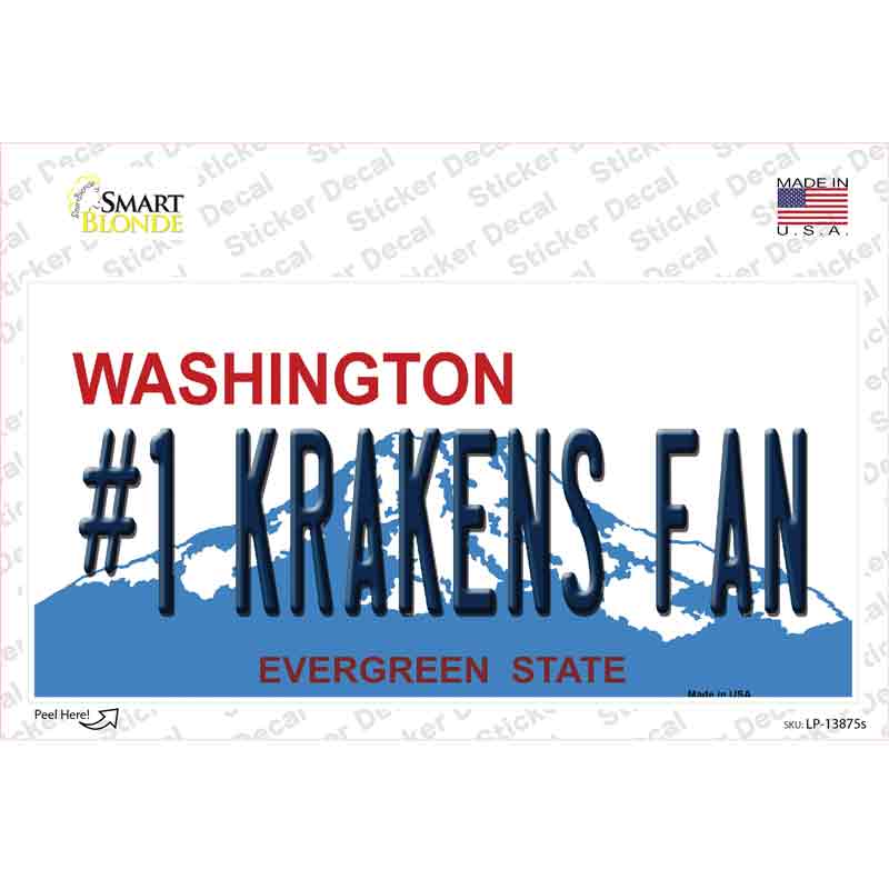 Number 1 Krakens Fan Washington Novelty Sticker Decal