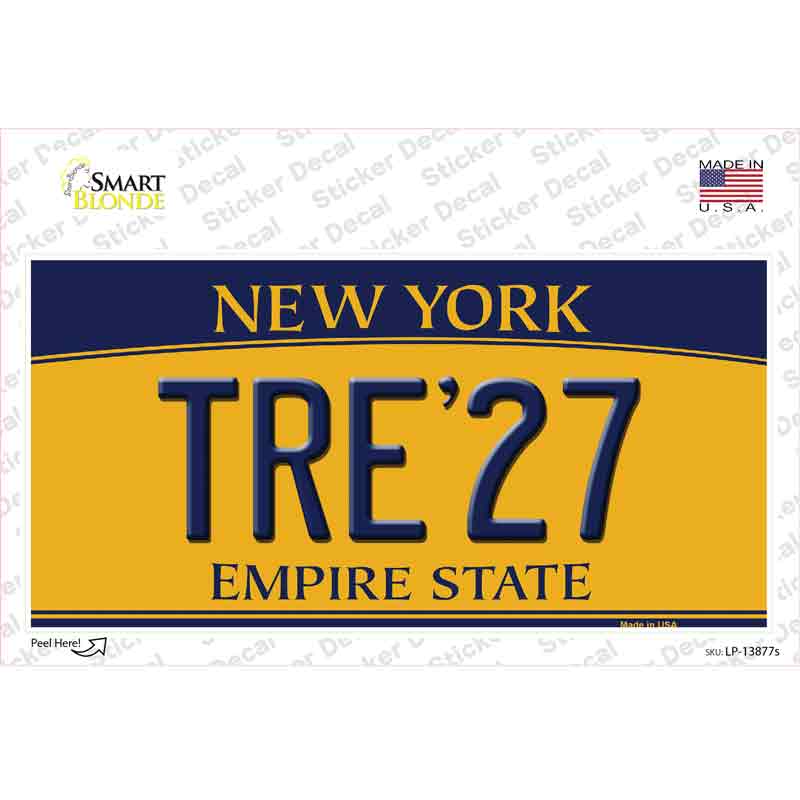 Tre 27 New York Yellow Novelty Sticker Decal