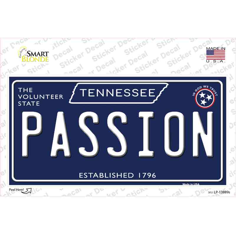 Passion Tennessee Blue Novelty Sticker Decal