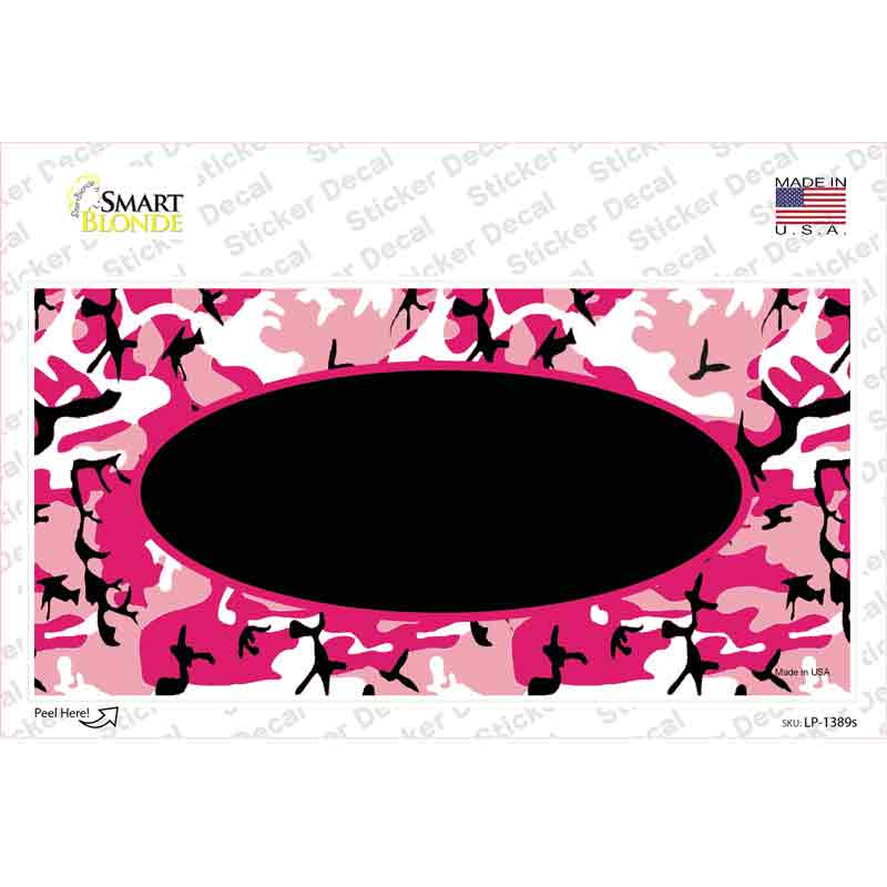 Pink Camo With Black Center Oval Novelty Sticker Decal