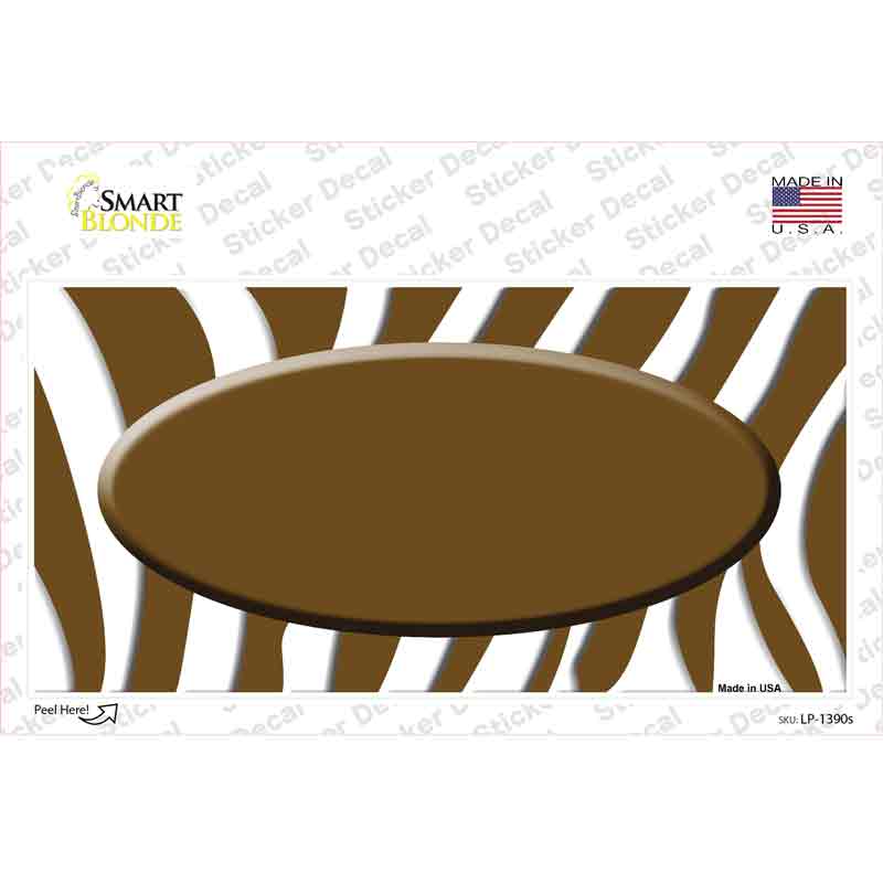 Brown White Zebra Center Oval Novelty Sticker Decal