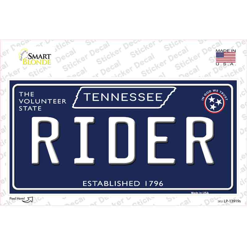 Rider Tennessee Blue Novelty Sticker Decal