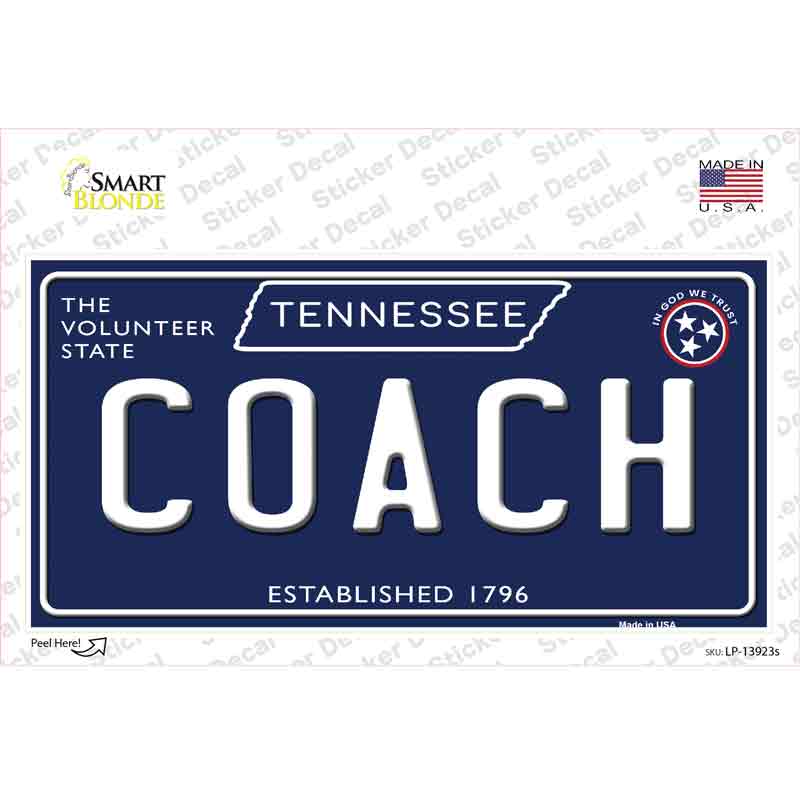 Coach Tennessee Blue Novelty Sticker Decal