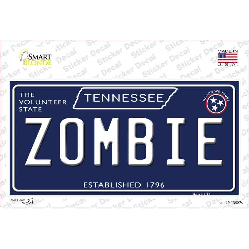Zombie Tennessee Blue Novelty Sticker Decal
