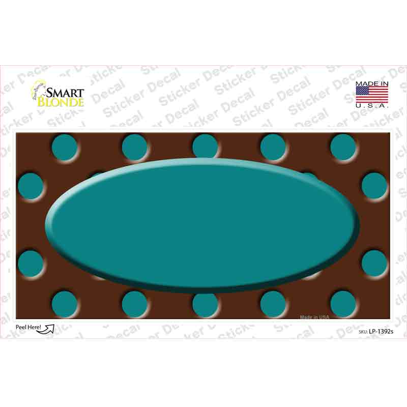 Teal Brown Polka Dot Center Oval Novelty Sticker Decal