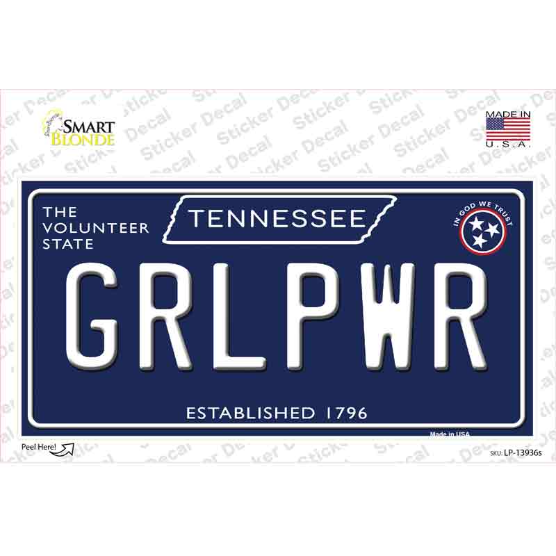 Grlpwr Tennessee Blue Novelty Sticker Decal