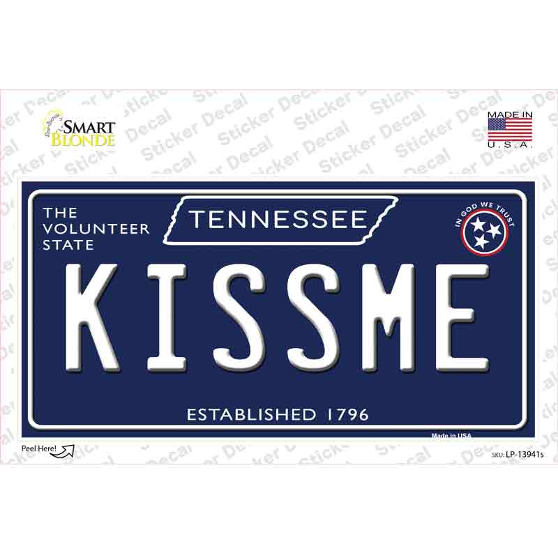Kiss Me Tennessee Blue Novelty Sticker Decal