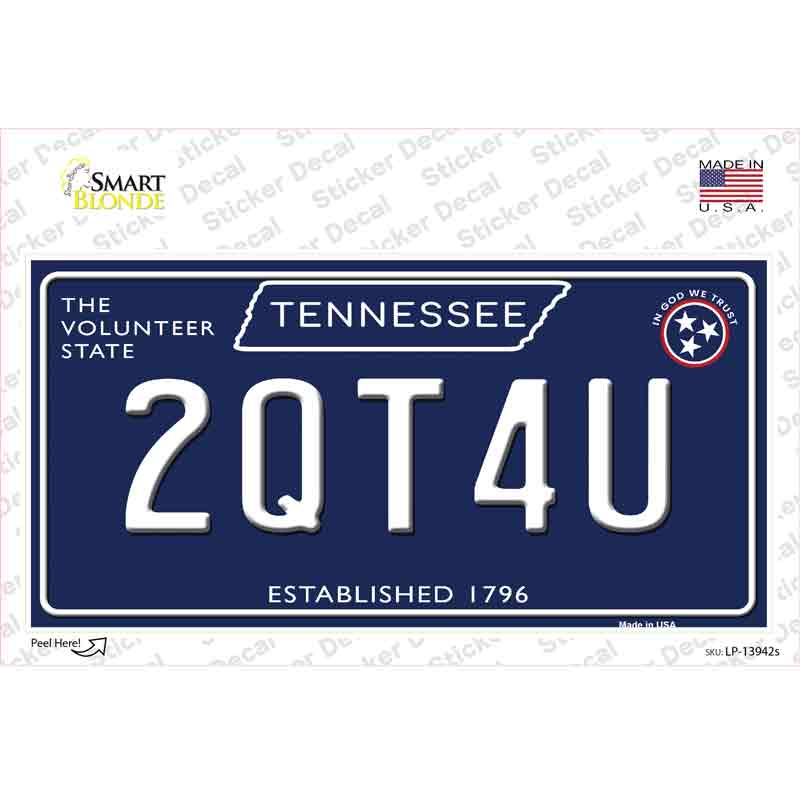 2QT4U Tennessee Blue Novelty Sticker Decal