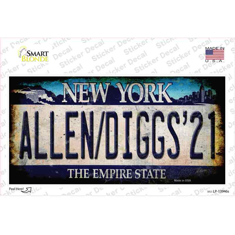 Allen Diggs 21 NY Blue Novelty Sticker Decal