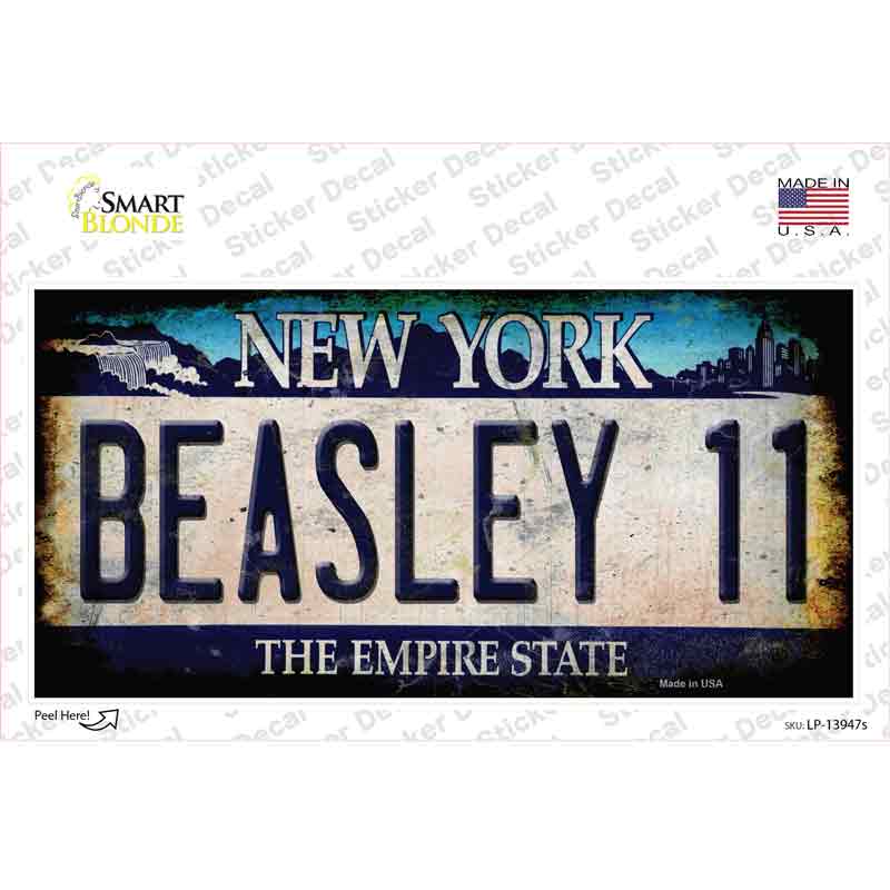 Beasley 11 New York Blue Novelty Sticker Decal