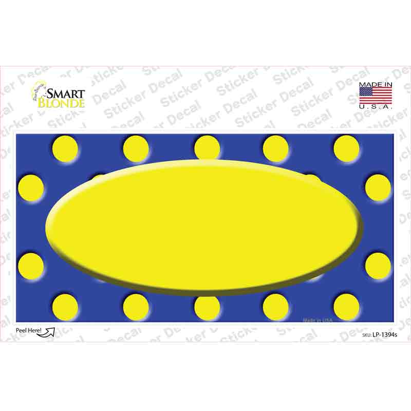Yellow Royal Blue Polka Dot Center Oval Novelty Sticker Decal
