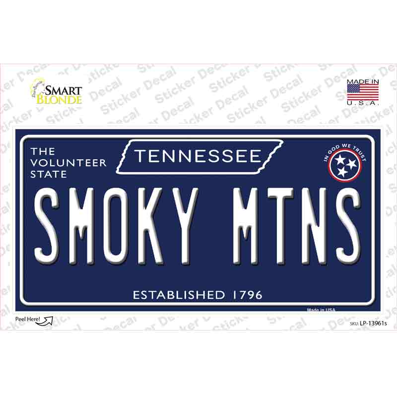 Smoky Mtns Tennessee Blue Novelty Sticker Decal