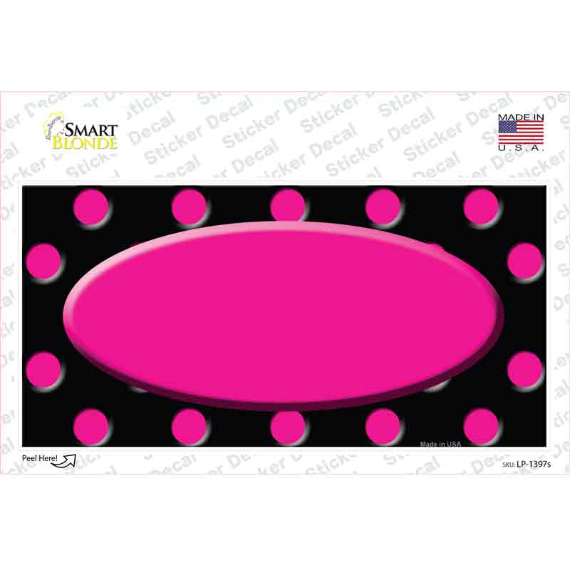 Pink Black Polka Dot Pink Center Oval Black Novelty Sticker Decal