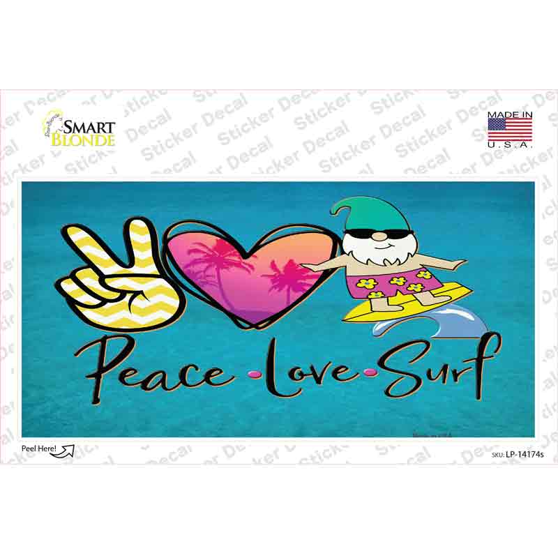 Peace Love Surf Novelty Sticker Decal