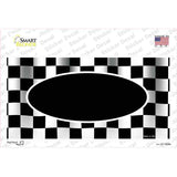 Waving Checkered Flag With Black Center Oval Novelty Sticker Decal