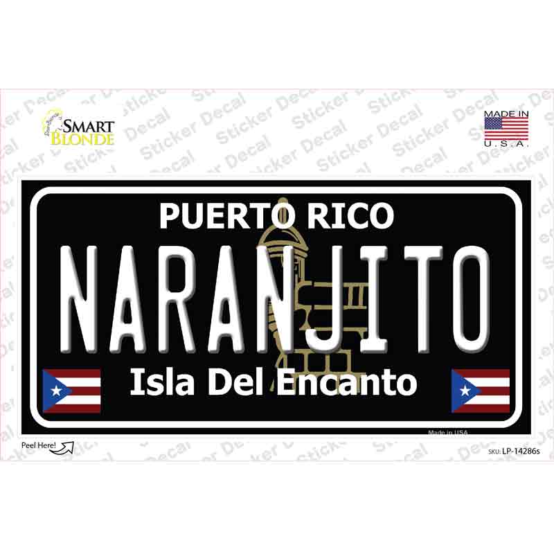 Naranjito Puerto Rico Black Novelty Sticker Decal