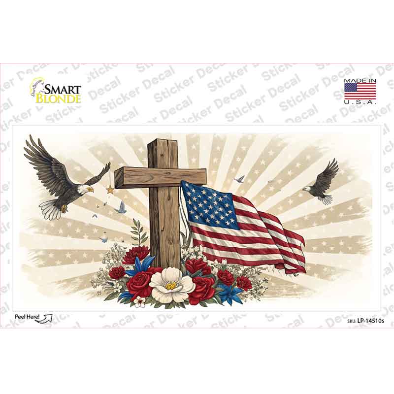 Eagle Flag and Cross Novelty Sticker Decal LP-14510s