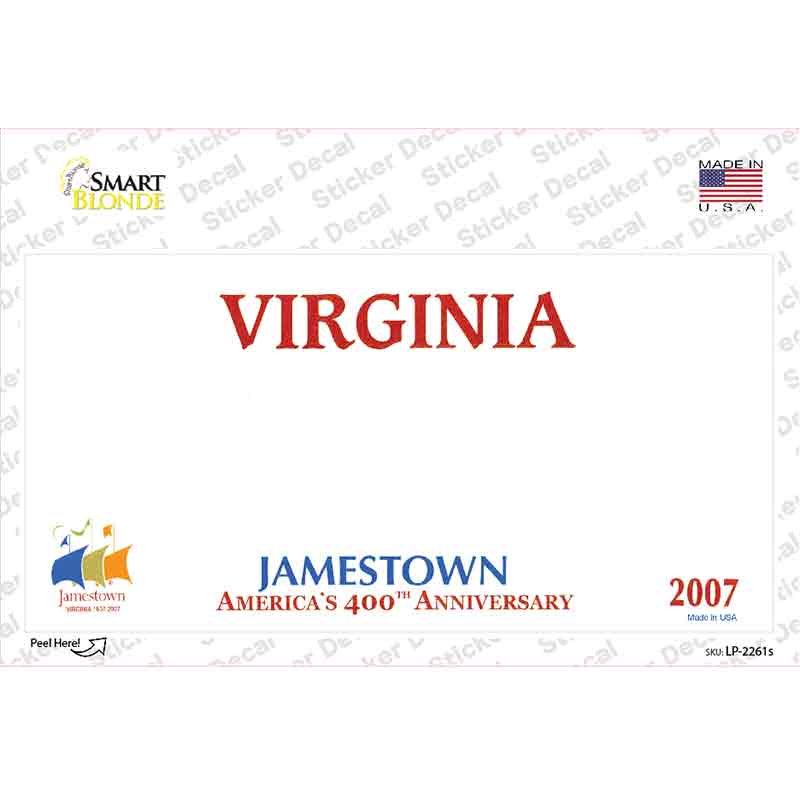 Virginia State Blank Novelty Sticker Decal