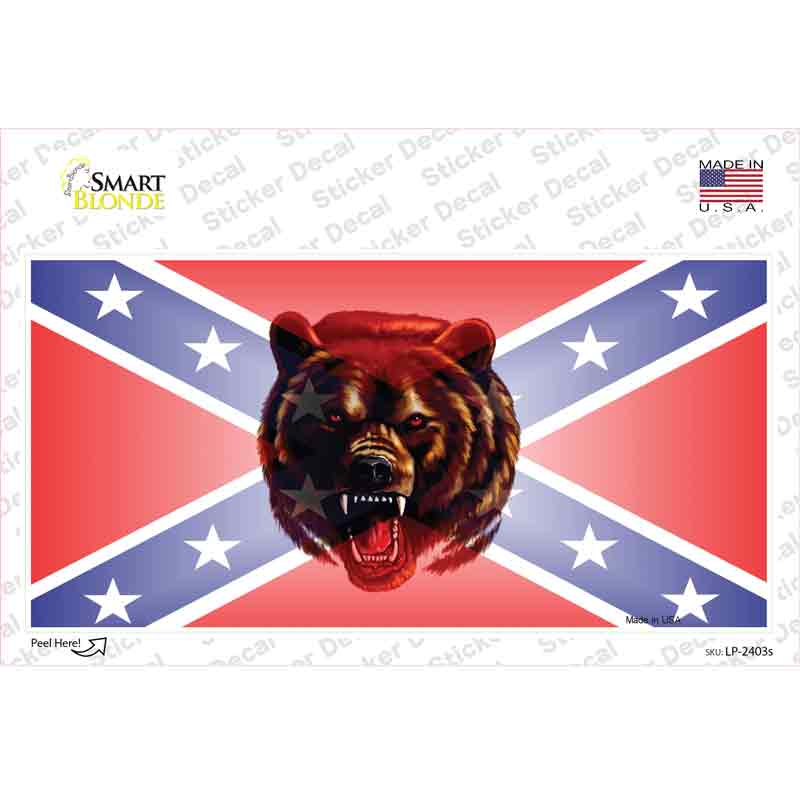 Confederate Flag Grizzly Bear Novelty Sticker Decal
