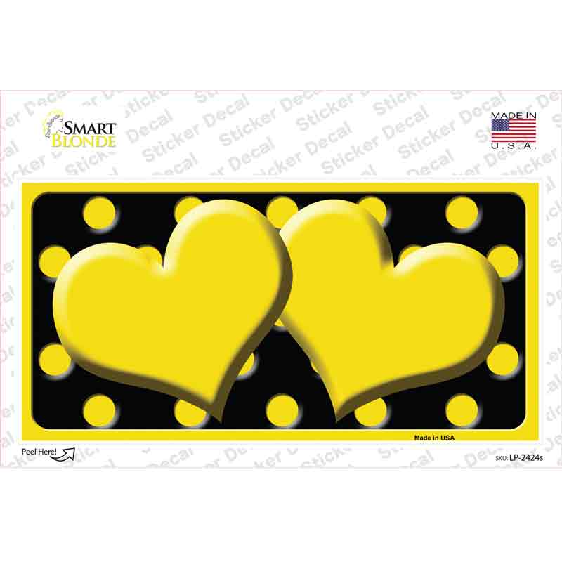Yellow Black Polka Dot Yellow Center Hearts Novelty Sticker Decal