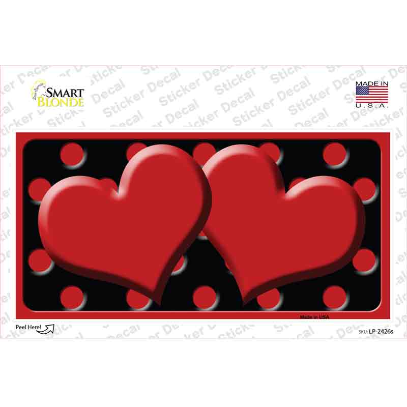 Red Black Polka Dot Red Center Hearts Novelty Sticker Decal