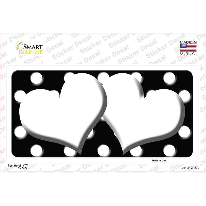 White Black Polka Dot Black Center Hearts Novelty Sticker Decal