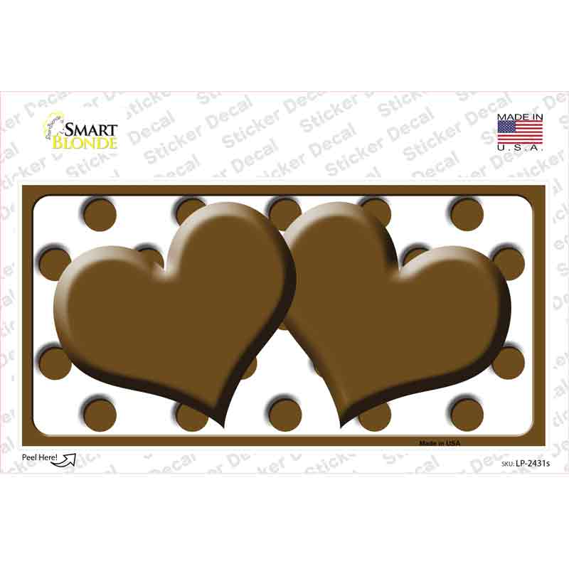 Brown White Polka Dot Brown Centered Hearts Novelty Sticker Decal