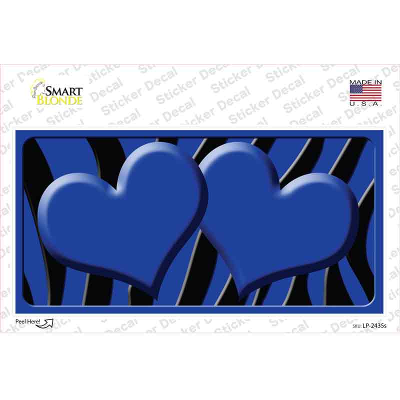 Blue Black Zebra Blue Centered Hearts Novelty Sticker Decal