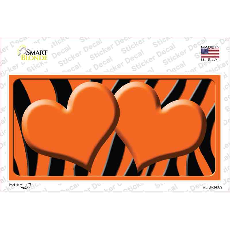 Orange Black Zebra Orange Centered Hearts Novelty Sticker Decal