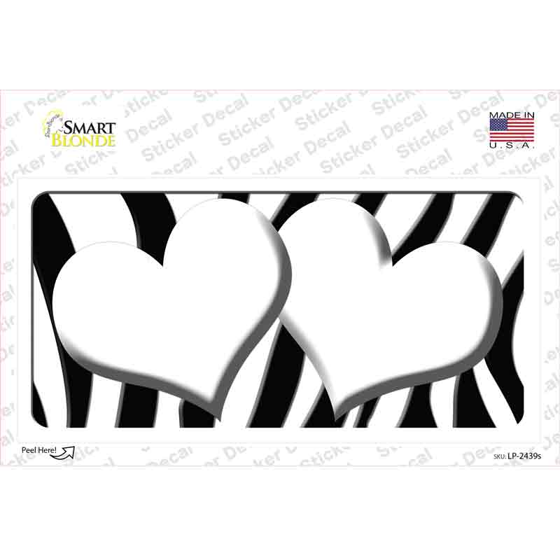 White Black Zebra Red Centered Hearts Novelty Sticker Decal