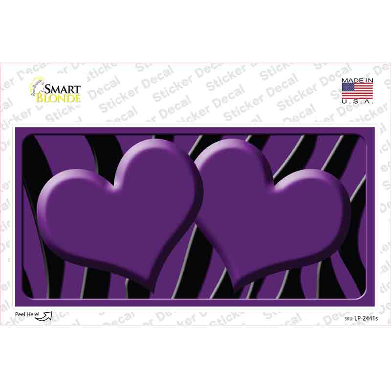 Purple Black Zebra Purple Centered Hearts Novelty Sticker Decal