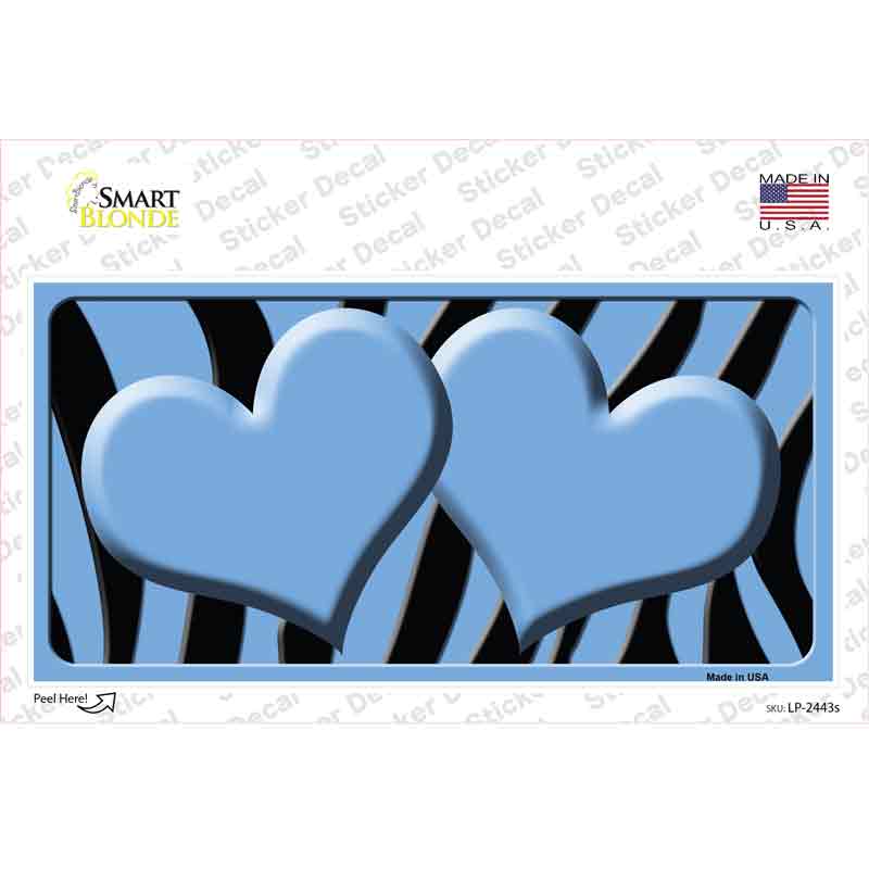 Light Blue Black Zebra Light Blue Centered Hearts Novelty Sticker Decal