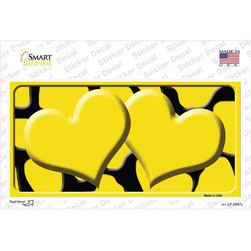 Yellow Black Giraffe Yellow Centered Hearts Novelty Sticker Decal
