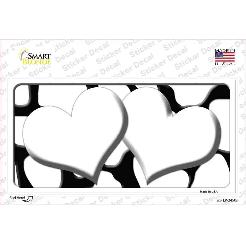 White Black Giraffe White Centered Hearts Novelty Sticker Decal
