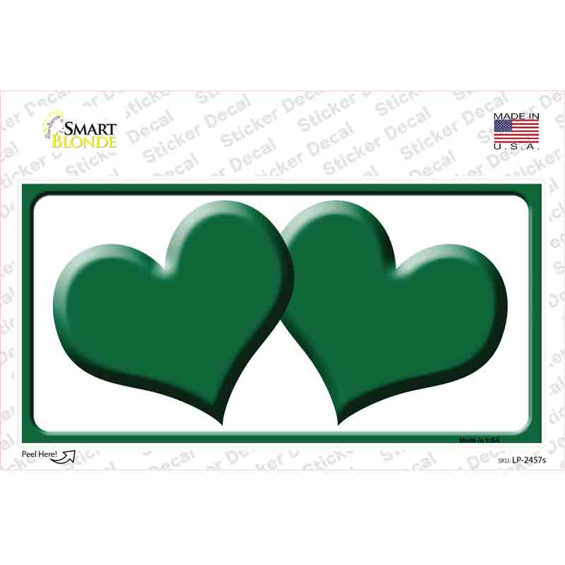 Solid Green Centered Hearts White Novelty Sticker Decal