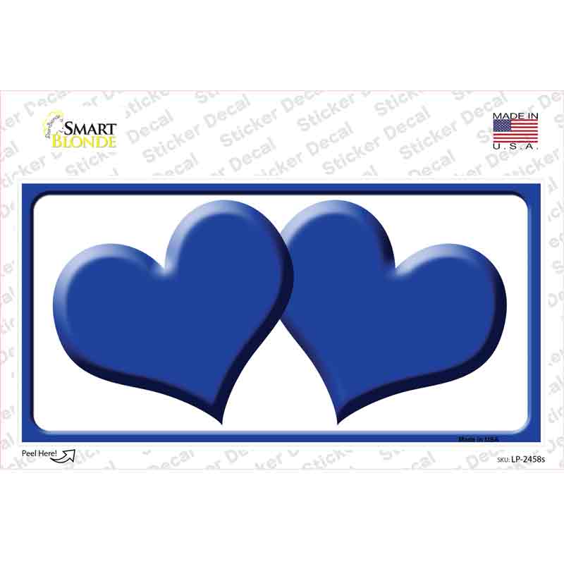 Solid Blue Centered Hearts White Novelty Sticker Decal