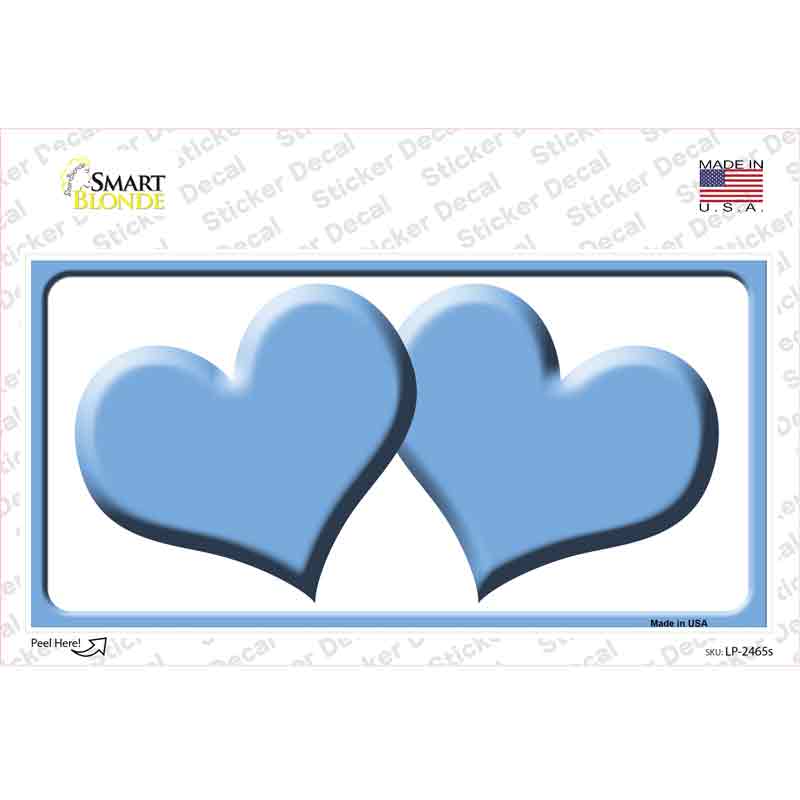 Solid Light Blue Centered Hearts White Novelty Sticker Decal