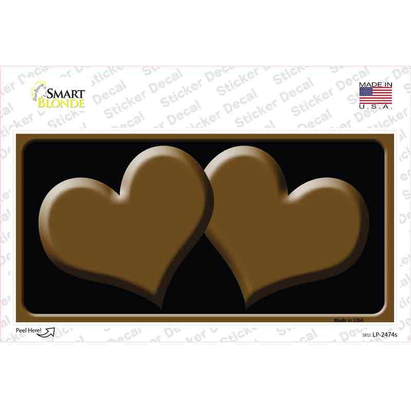 Solid Brown Centered Hearts Black Novelty Sticker Decal