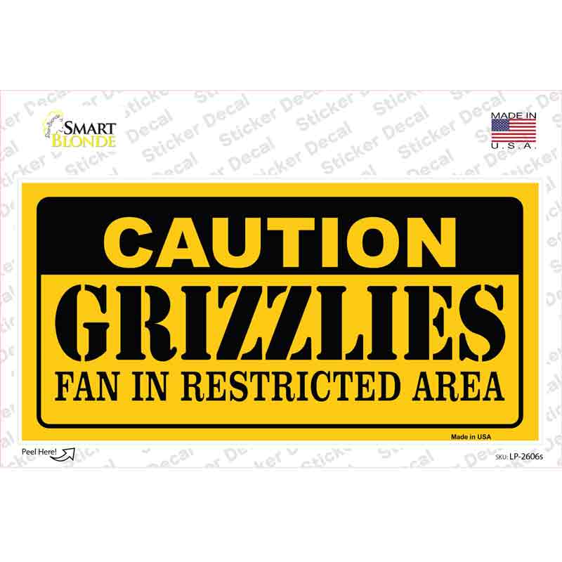 Caution Grizzlies Fan Novelty Sticker Decal