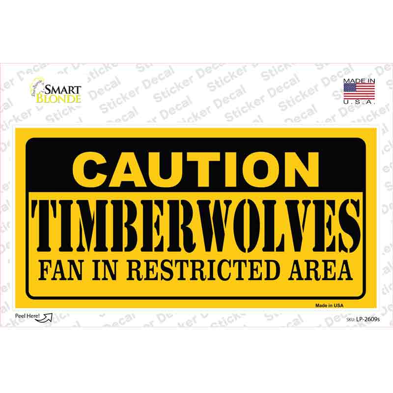 Caution Timberwolves Fan Novelty Sticker Decal