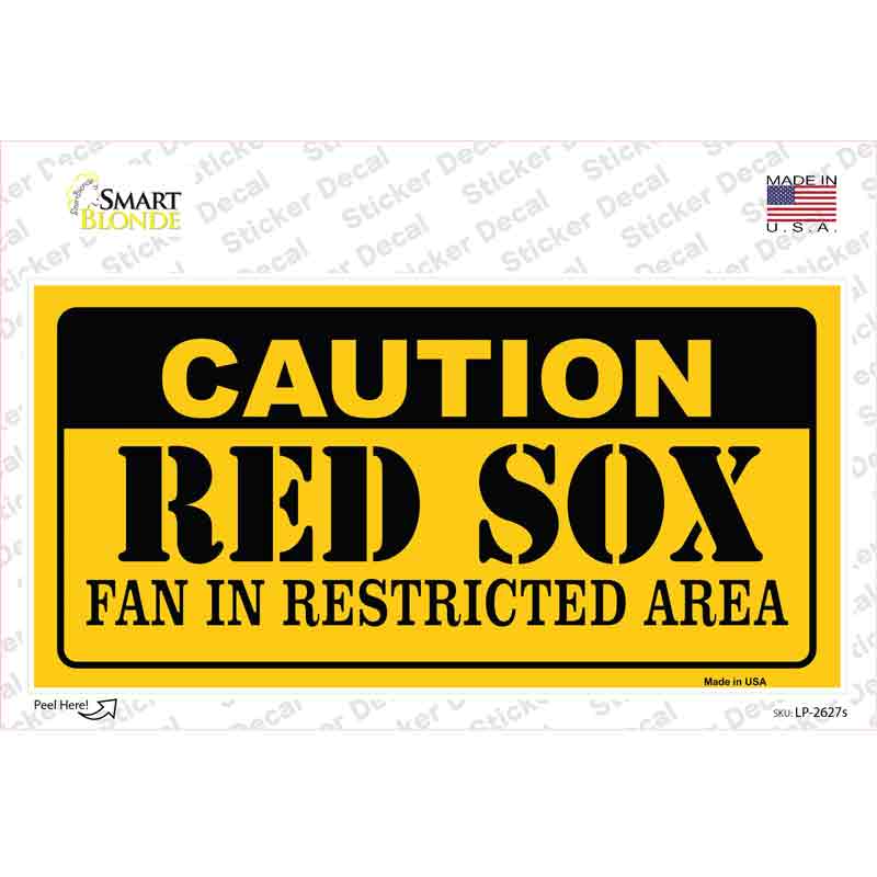 Caution Red Sox Fan Novelty Sticker Decal